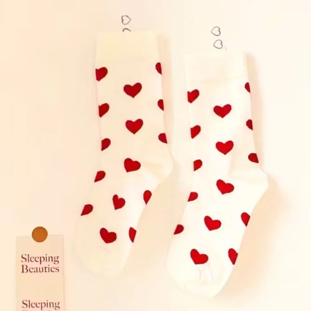 Socks Red Heart Pattern Sweetheart Hopelessly Romantic Mid-Calf Soft Easy Care